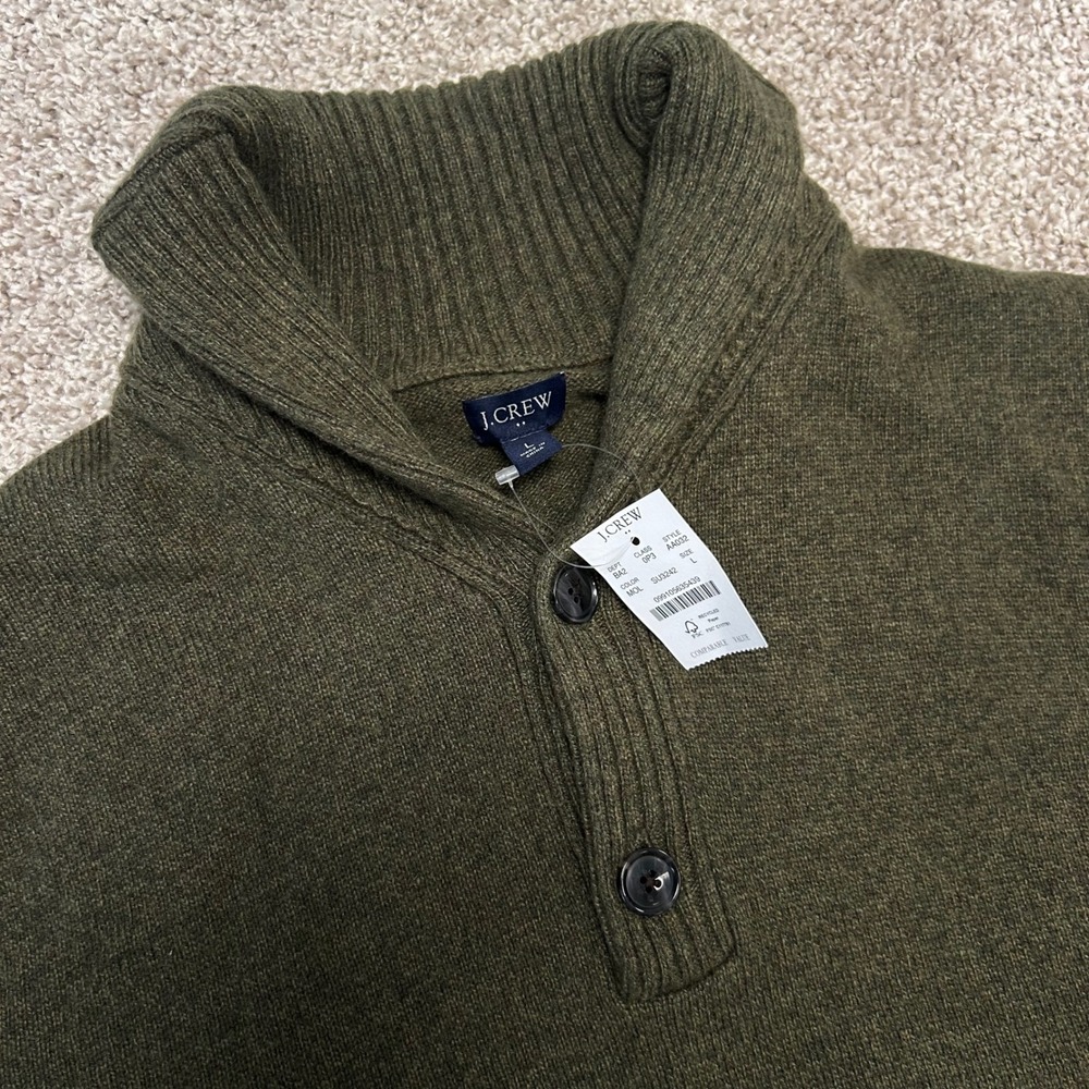 J.Crew Shawl Collar Sweater Wool Blend Men Size Large Olive Green Preppy NWT